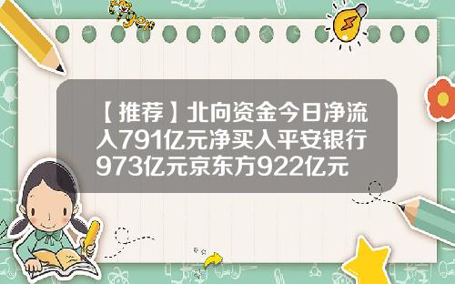 【推荐】北向资金今日净流入791亿元净买入平安银行973亿元京东方922亿元