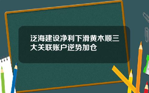 泛海建设净利下滑黄木顺三大关联账户逆势加仓