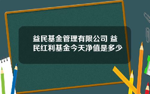 益民基金管理有限公司 益民红利基金今天净值是多少