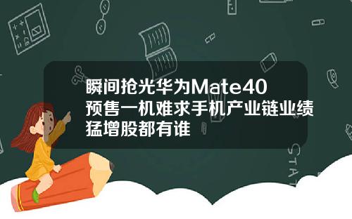 瞬间抢光华为Mate40预售一机难求手机产业链业绩猛增股都有谁