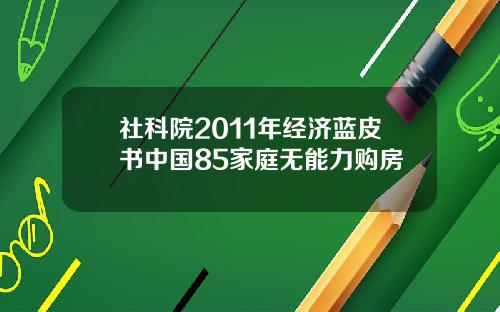 社科院2011年经济蓝皮书中国85家庭无能力购房