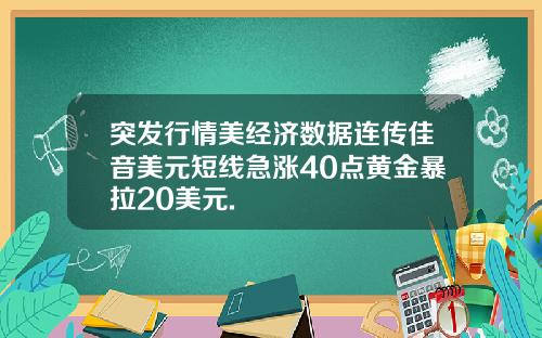 突发行情美经济数据连传佳音美元短线急涨40点黄金暴拉20美元.