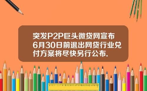 突发P2P巨头微贷网宣布6月30日前退出网贷行业兑付方案将尽快另行公布.