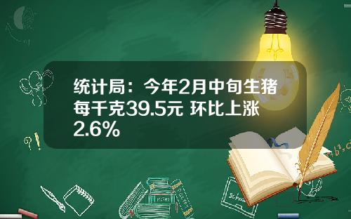 统计局：今年2月中旬生猪每千克39.5元 环比上涨2.6%