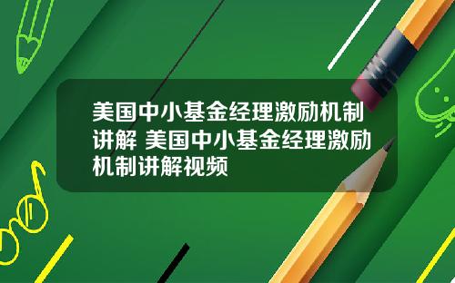 美国中小基金经理激励机制讲解 美国中小基金经理激励机制讲解视频