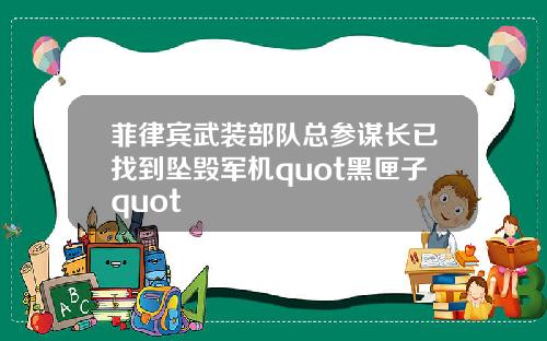 菲律宾武装部队总参谋长已找到坠毁军机quot黑匣子quot