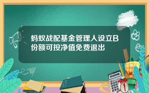 蚂蚁战配基金管理人设立B份额可按净值免费退出