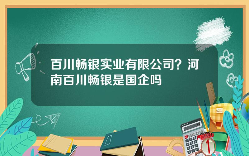 百川畅银实业有限公司？河南百川畅银是国企吗